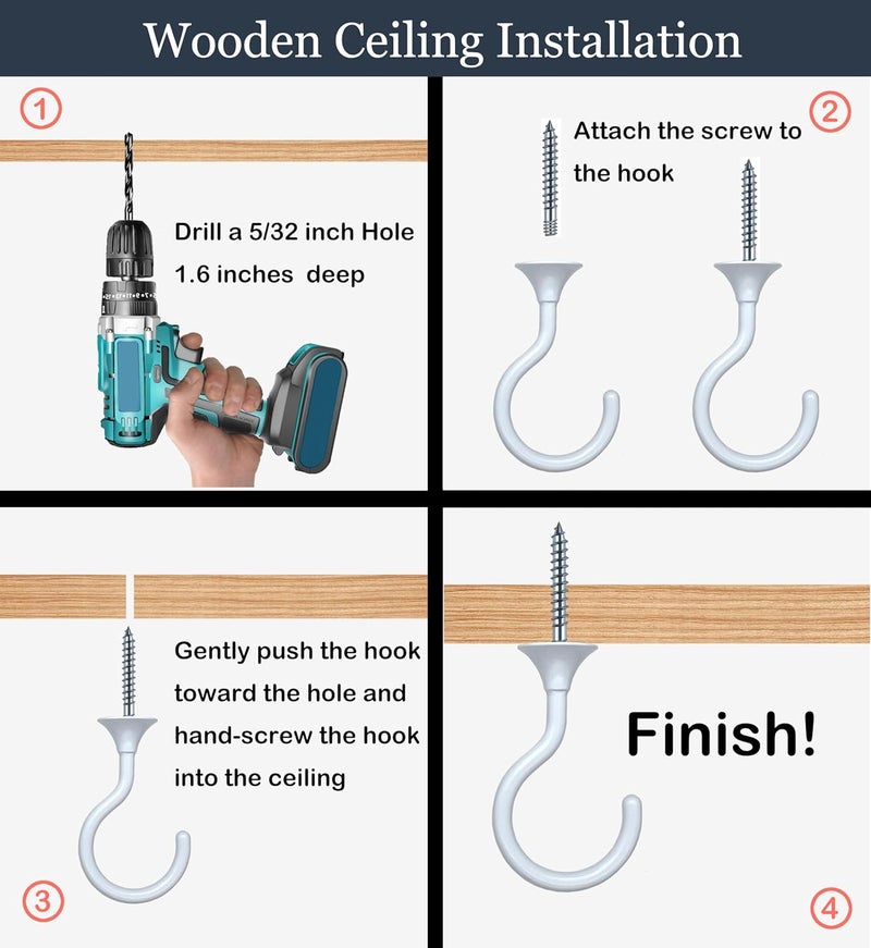 Evsteluo 8 Sets Heavy Duty Swag Ceiling Hooks with Hardware for Hanging Plants, Cavity Wall Fixing, Easy Installation, Holds Up to 30lbs, Ideal for Home & Garden (8 Sets, White) - Image 5